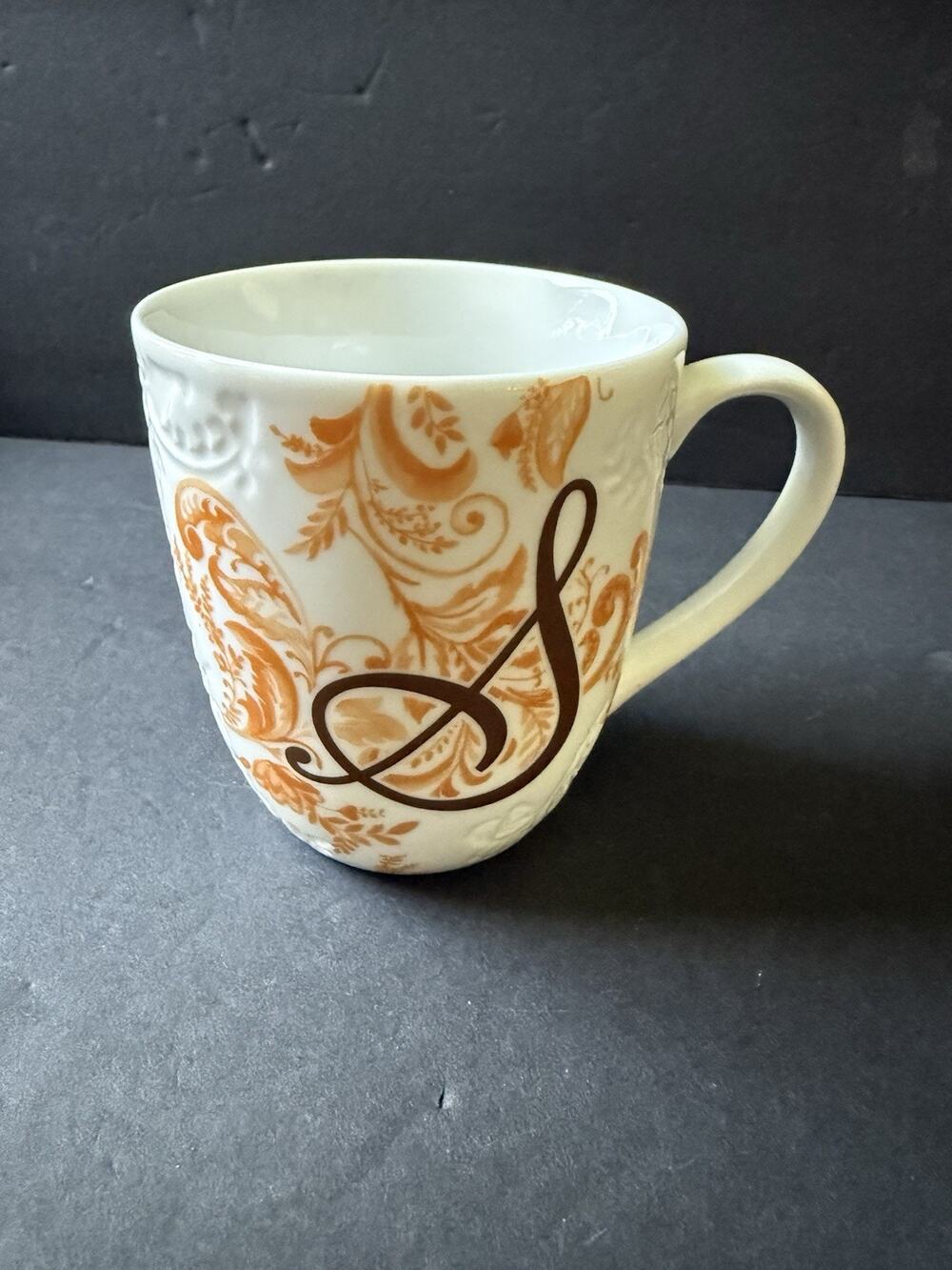 Pier One Ava Ceramic Mug Embossed Initial Letter (S) Porcelain Coffee Tea